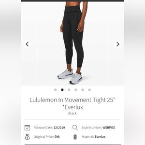 Lululemon In Movement Tight size 4 25”